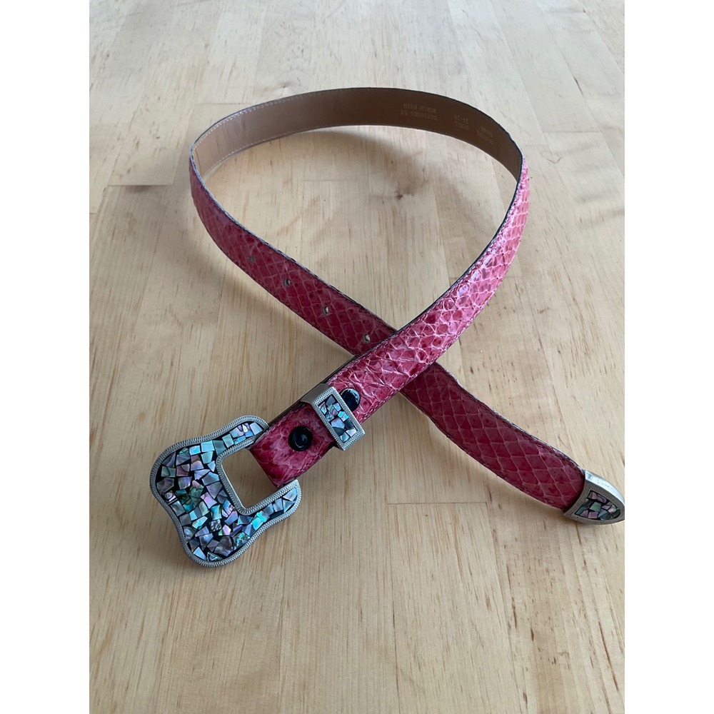 Robin Khan Pink Snake Skin Belt Abalone Shell Buckle Johnson Held Denver Small